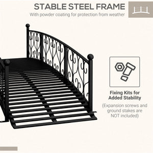 Outsunny 7' Metal Arch Garden Bridge with Safety Siderails, Decorative Arc Footbridge with Delicate Scrollwork 'S' Motifs for Backyard Creek, Stream, Fish Pond, Black