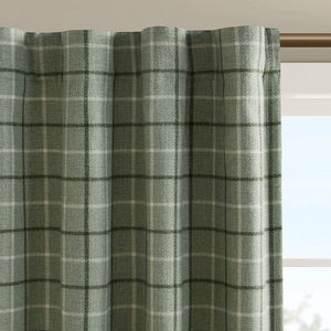 Plaid Rod Pocket and Back Tab Curtain Panel with Fleece Lining Green 50x84
