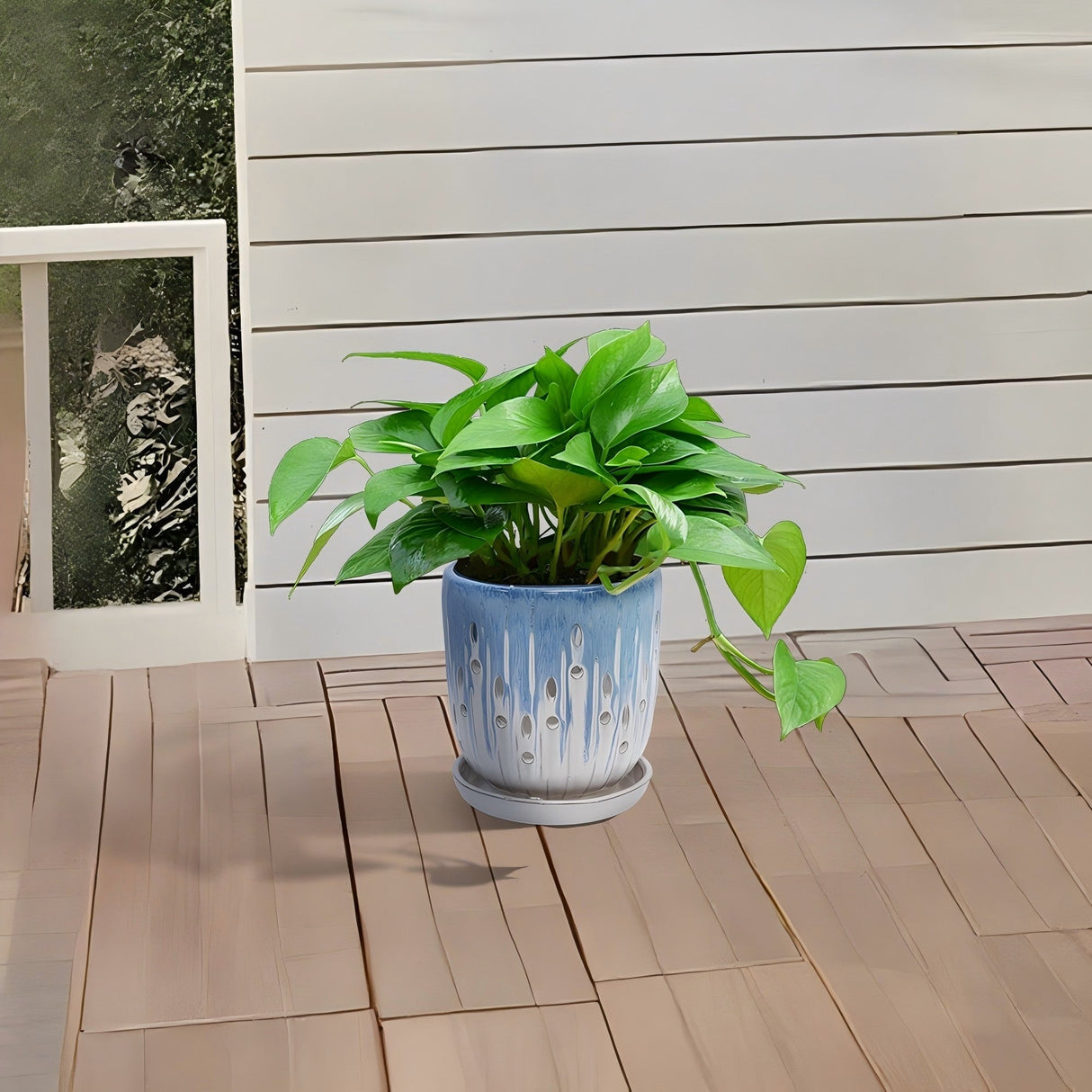 Set of 2 Ceramic Flowerpots with Drainage Hole