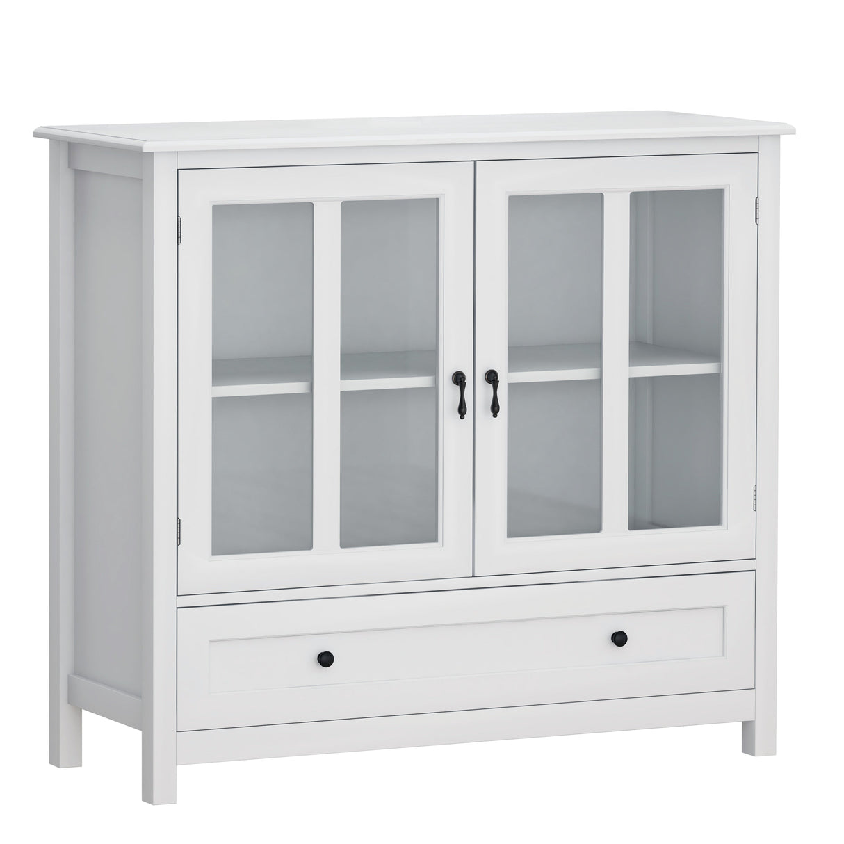 Buffet Storage Cabinet with Double Glass Doors and Unique Bell Handle