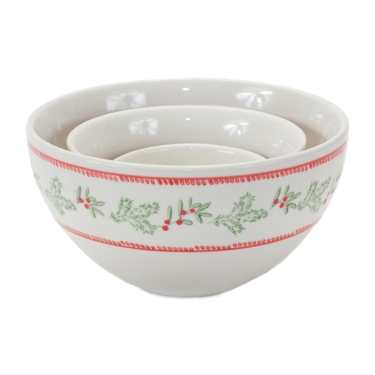 Stoneware-Mistletoe-Bowl-(Set-of-3)-Christmas-Decor