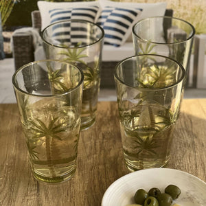 Palm Tree Design Acrylic Hi Ball Glasses Plastic, Bpa Free (Set of 4), 20Oz - Clear