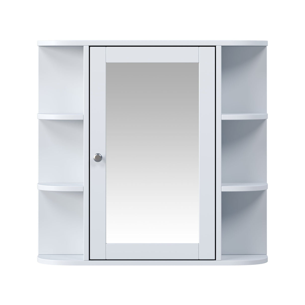 Bathroom Wall Storage Cabinet With Mirror And Adjustable Shelf, 6 Open Shelves