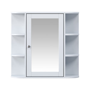 Bathroom Wall Storage Cabinet With Mirror And Adjustable Shelf, 6 Open Shelves