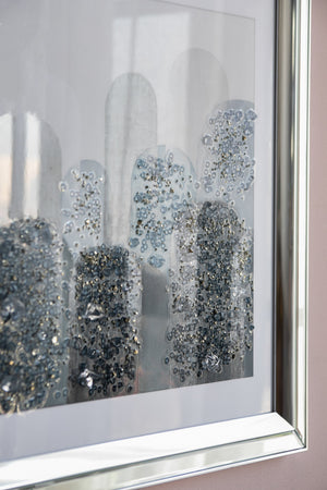 Crystal Mirror Framed Wall Art Set with Night and Day Motif – 23.6” Square