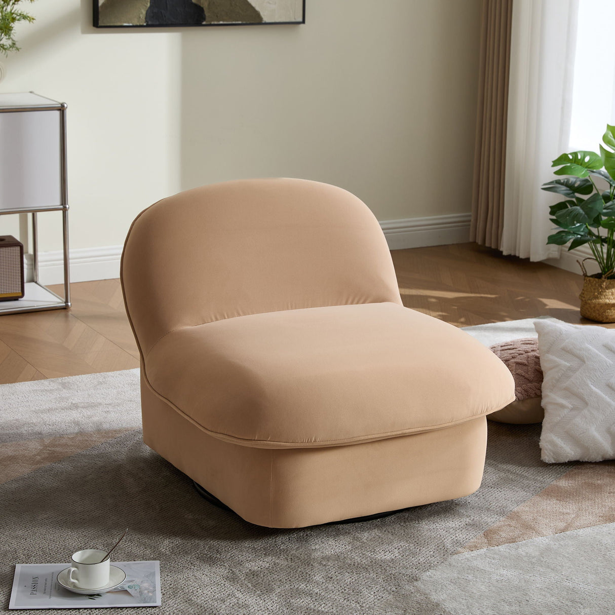 Pumpkin Shaped Swivel Accent Chair, 360 Degree Rotation For Living Room