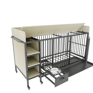 Large Pet Cage with Storage Rack Black and Beige