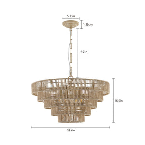 24" Modern 5-Layer Woven Hemp Rope Chandelier