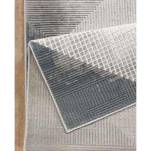 Geometric 3D Area Rug with Layered Texture - Gray/Ivory