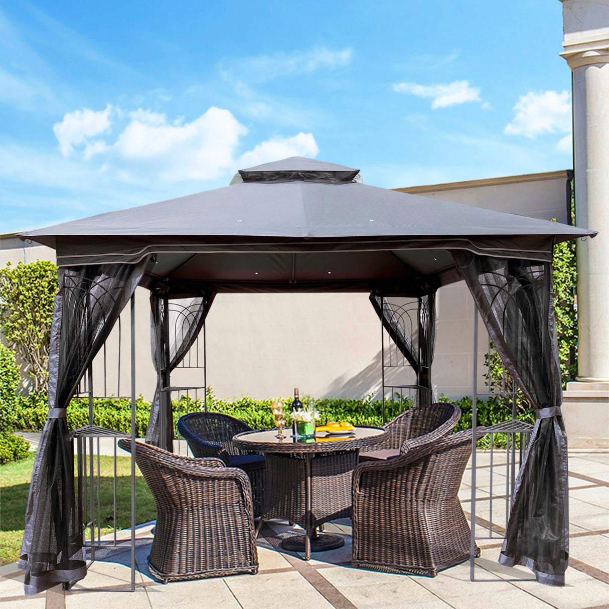 Gazebo tent with double roof & mosquito net