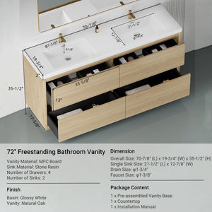 Bathin Freestanding Bathroom Vanity With Double Sinks, Bathroom Storage Vanity Cabinet With Stone Resin Countertop And Soft Close Drawers