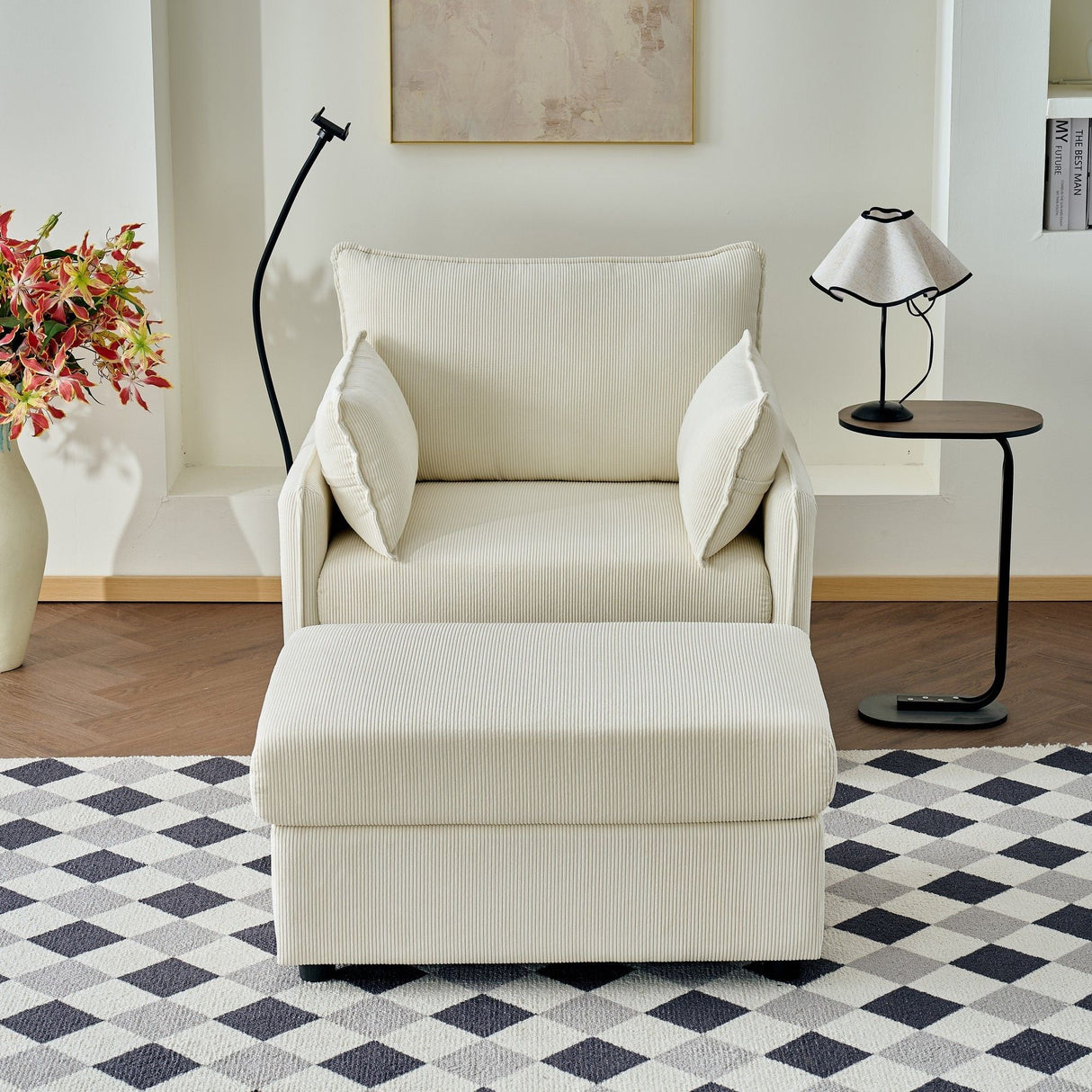 Comfy Oversized Chaise Lounge Chair With Ottoman And Storage