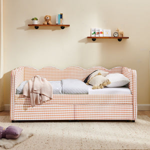 Gingham Daybed With USB Charging Port, Wave-Shaped Design