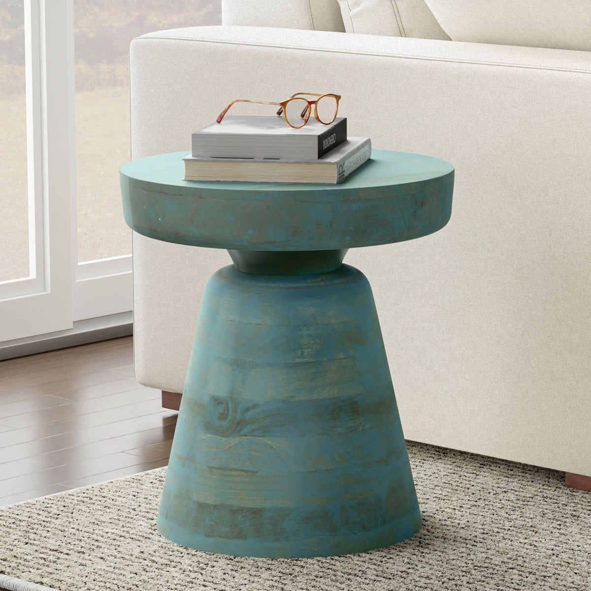 Handcrafted Mango Wood Accent Table with Sculptural Design - Multiple Colors