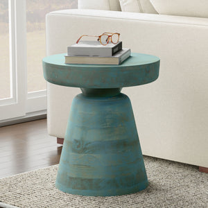 Handcrafted Mango Wood Accent Table with Sculptural Design - Multiple Colors