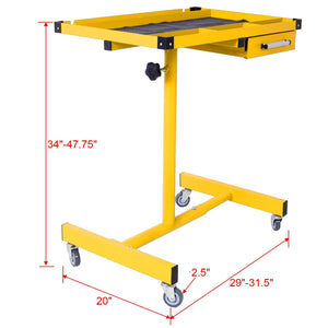 Adjustable Tear Down Work Table With Drawer For Garages, Repair Shops, And Diy, Portable, (4) 2.5" Swivel Casters, 220 Pound Capacity, Rubber Corners, Heavy Duty Steel