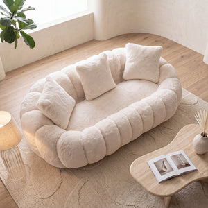 Floral-Shaped Ultra-Soft Faux Fur Two-Seater Sofa