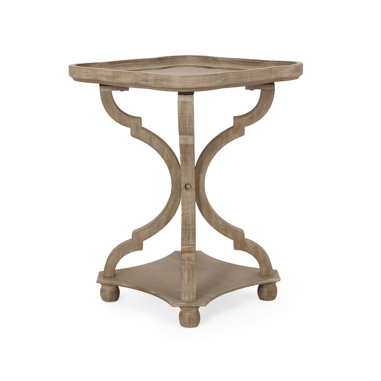 French Country Accent Table with Hourglass Design in Natural MDF
