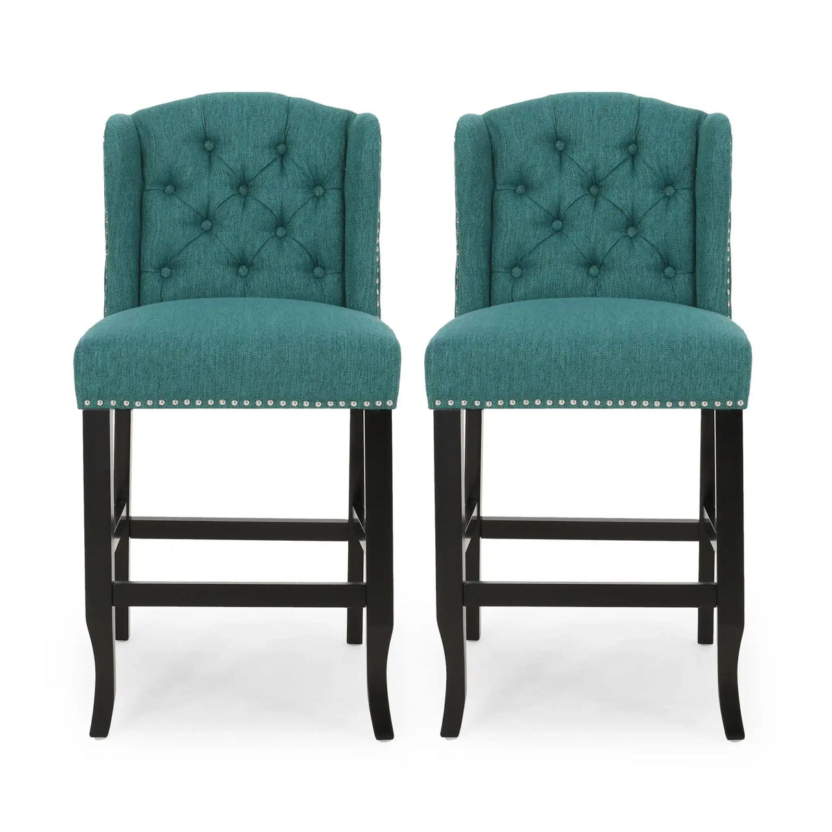 Vienna Fabric Tufted Counter Stool With Nailhead Accents (Set of 2)