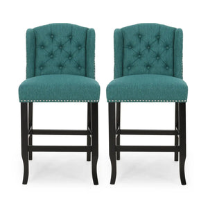 Vienna Fabric Tufted Counter Stool With Nailhead Accents (Set of 2)