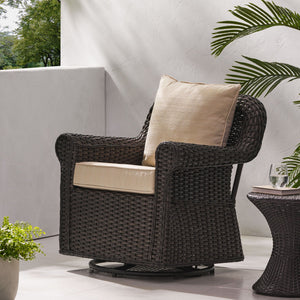 Amaya Outdoor Swivel Rocker Chair with Water Resistant Cushions - Brown / Beige