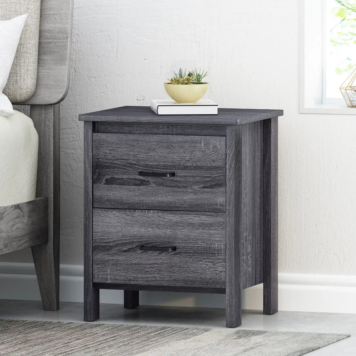 Titeca Contemporary Wood 2 Drawer Nightstand