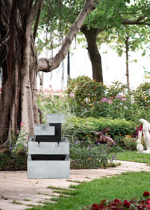 Decorative 4 Tier Block Fountain With Light for Indoor and Outdoor - Black / Gray