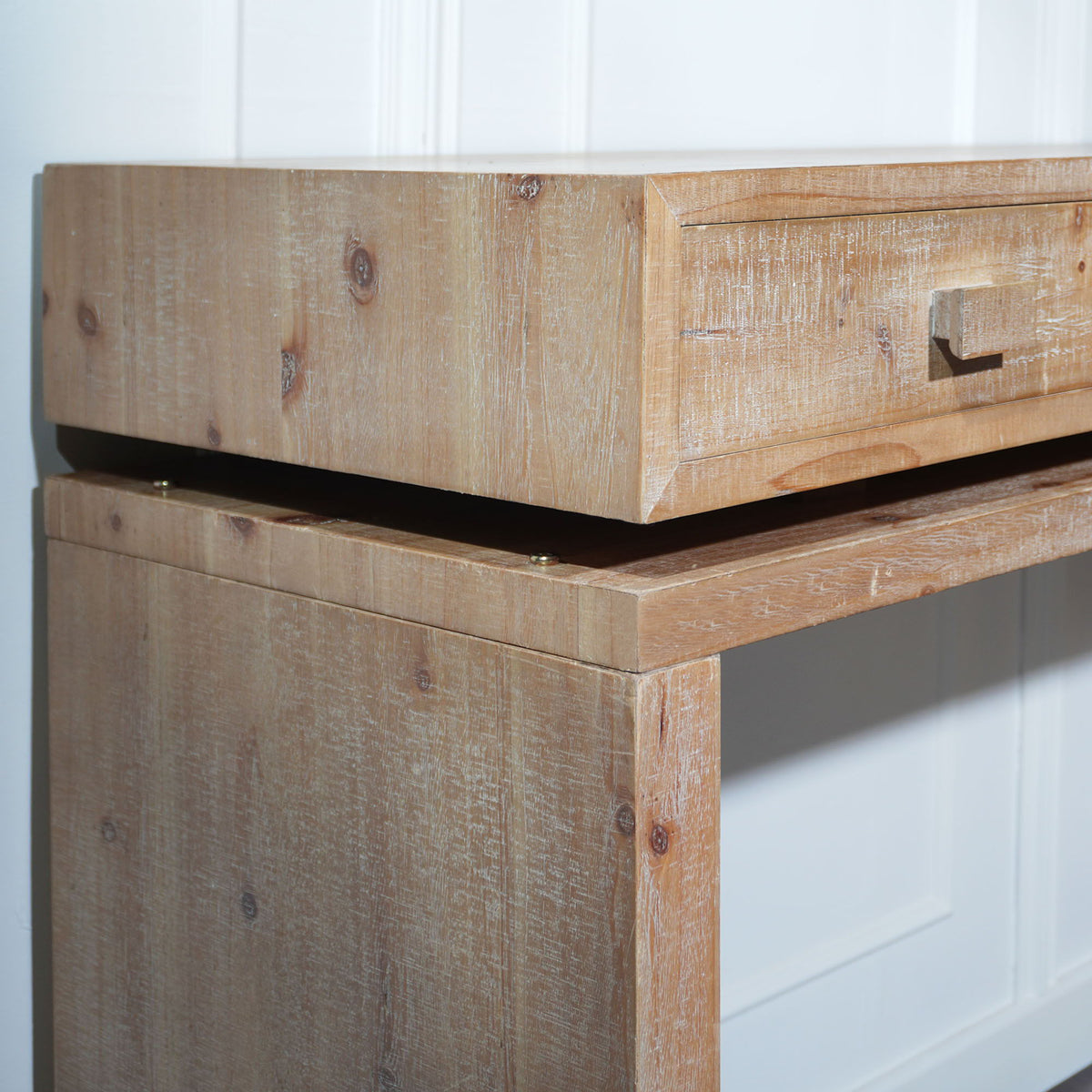 Rustic Wood Console Table with Three Drawers - Natural Finish