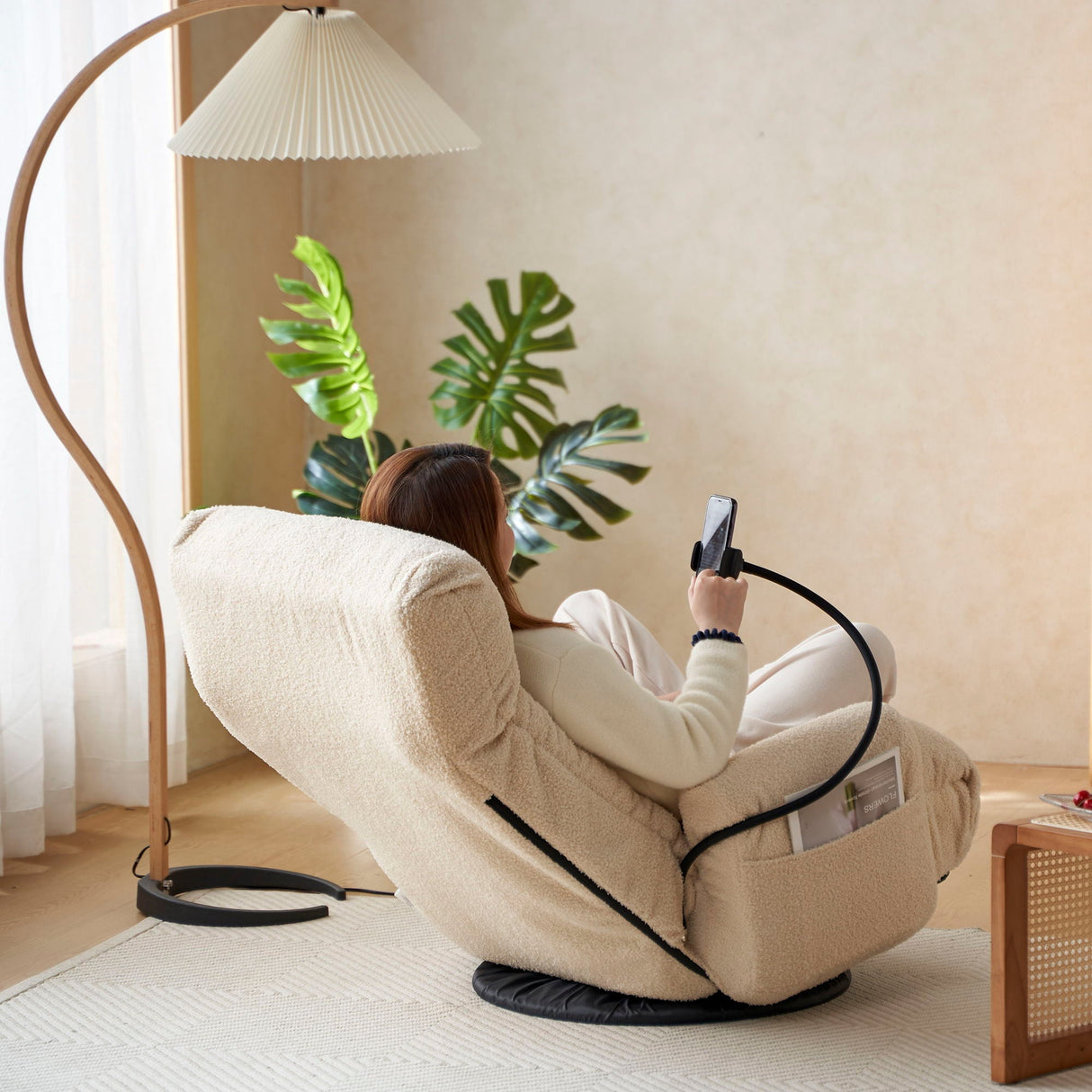 Adjustable Swivel Lounge Chair With 360 Degree Rotating Seat And Headrest Support