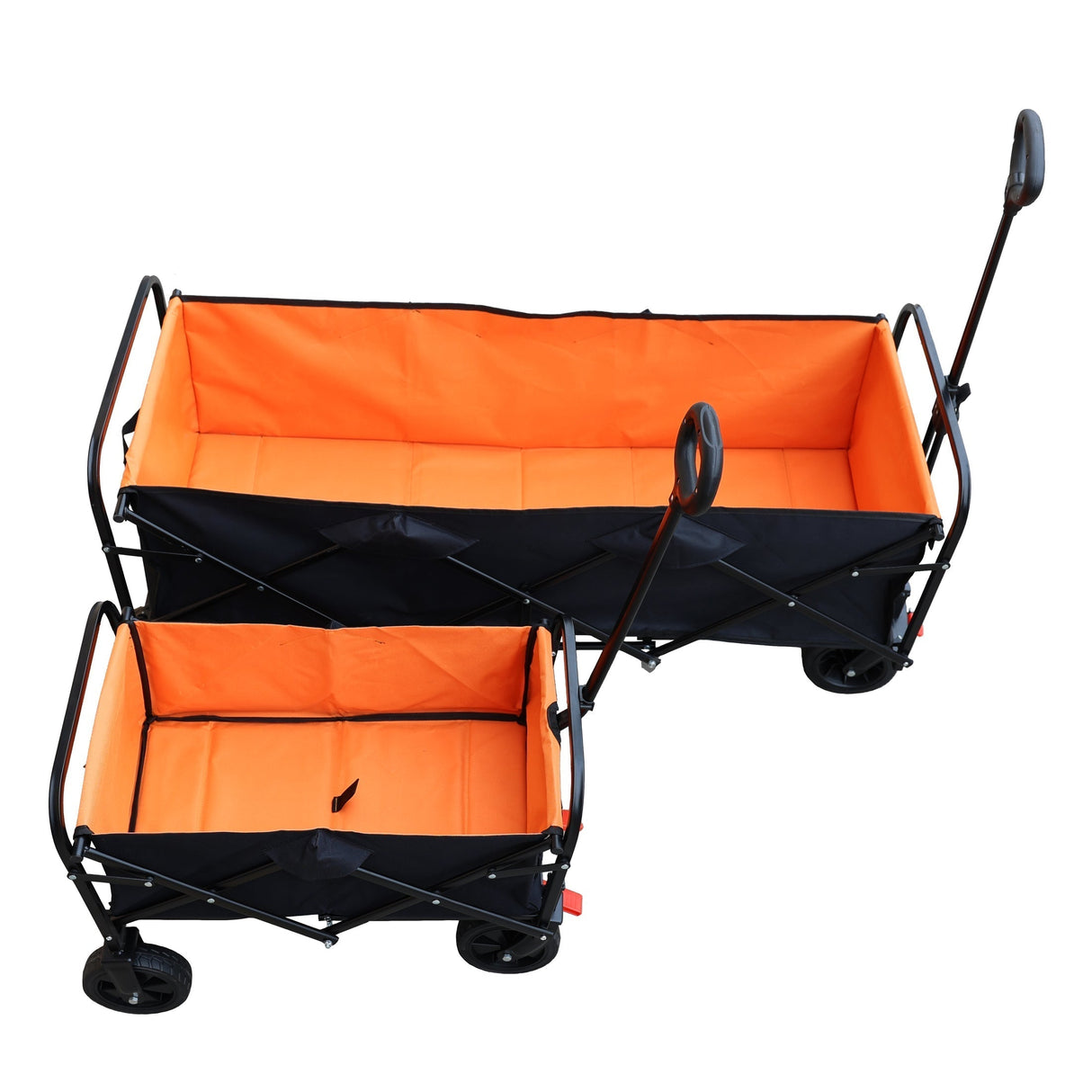 Big Large Capacity Folding Wagon Cart with Extender (Black + Orange)