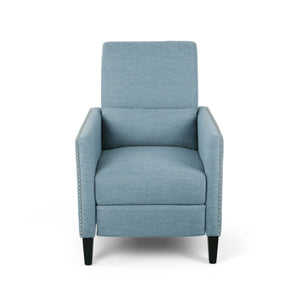 Repose Upholstered Recliner Chair with Nailhead Trim and Side Pocket - Light Blue