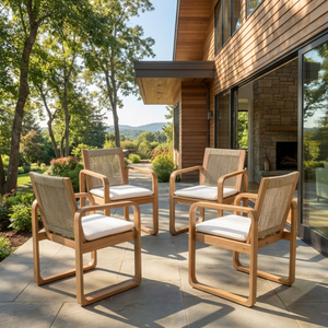Acacia Wood Outdoor Dining Chairs Set with Rope Back and Cushions - Light Teak