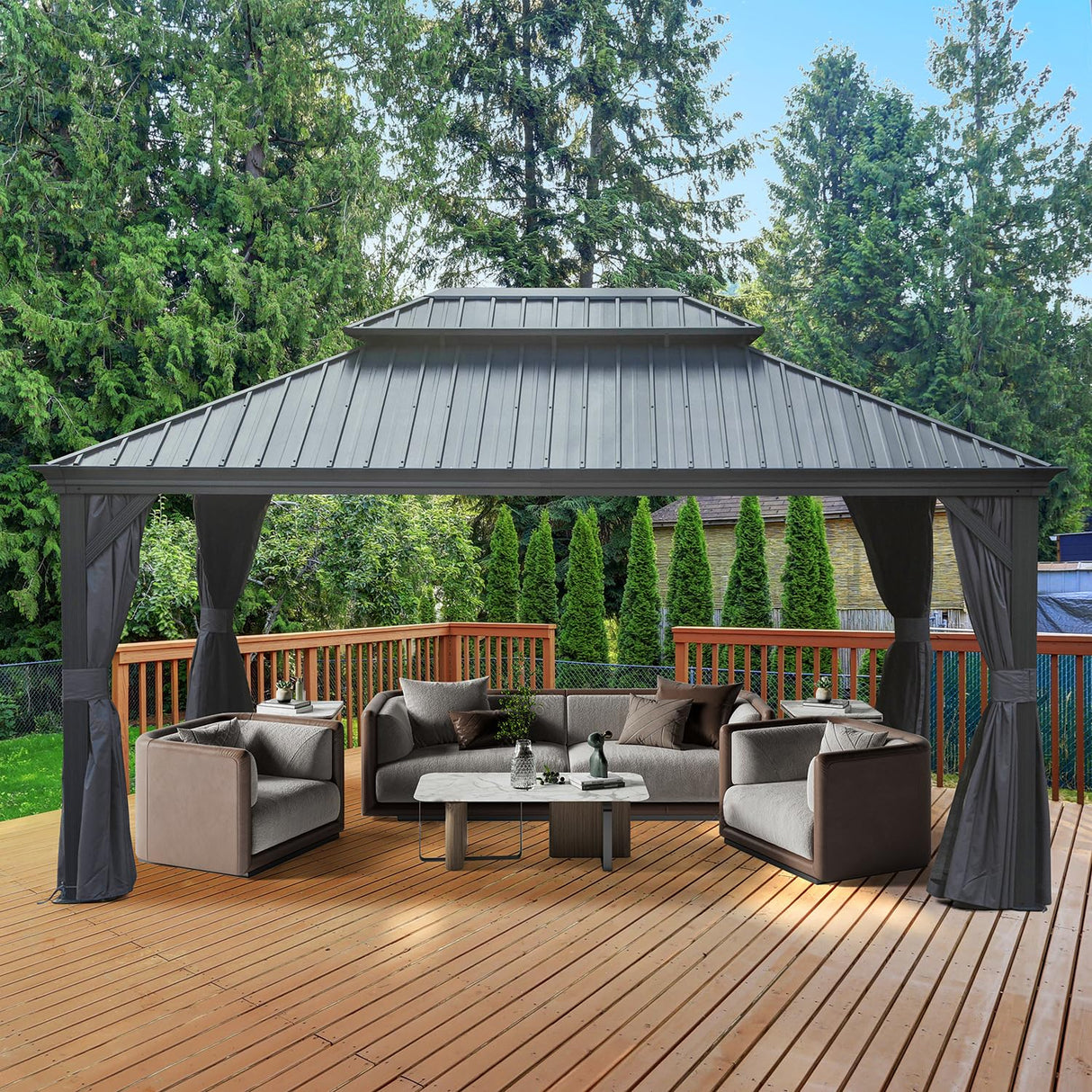 12' X 16' Hardtop Metal Gazebo with Double Roof Canopy