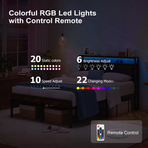 Full Size Metal Platform Bed Frame with Adjustable Upholstered Headboard