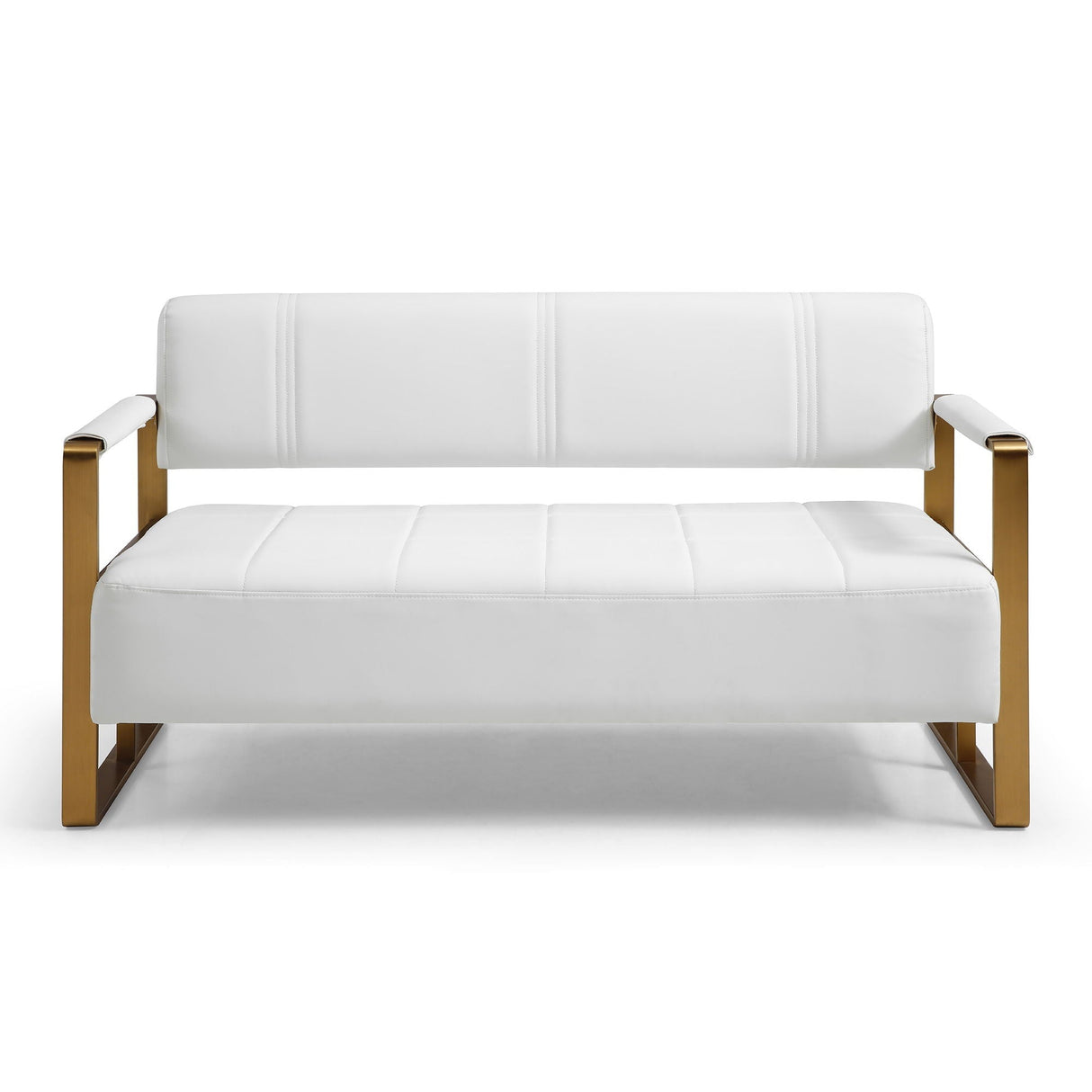 Modern Upholstery Accent Loveseat Sofa For Living Room 2 Seater With Metal Arms