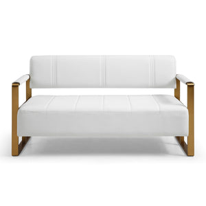 Modern Upholstery Accent Loveseat Sofa For Living Room 2 Seater With Metal Arms