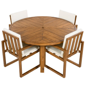 5 Piece Outdoor Patio Dining Set With 4 Armchairs And Table - Beige