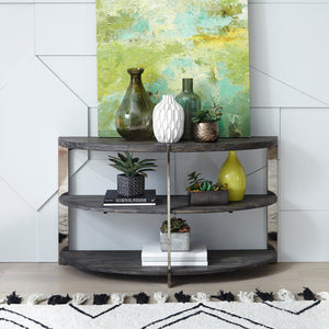 Kalne Console Table Half Moon Shape with 2 Open Shelves