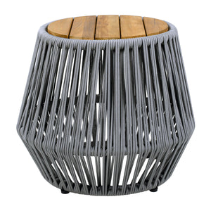 Acacia Wood Side Table with Grey Rope Design