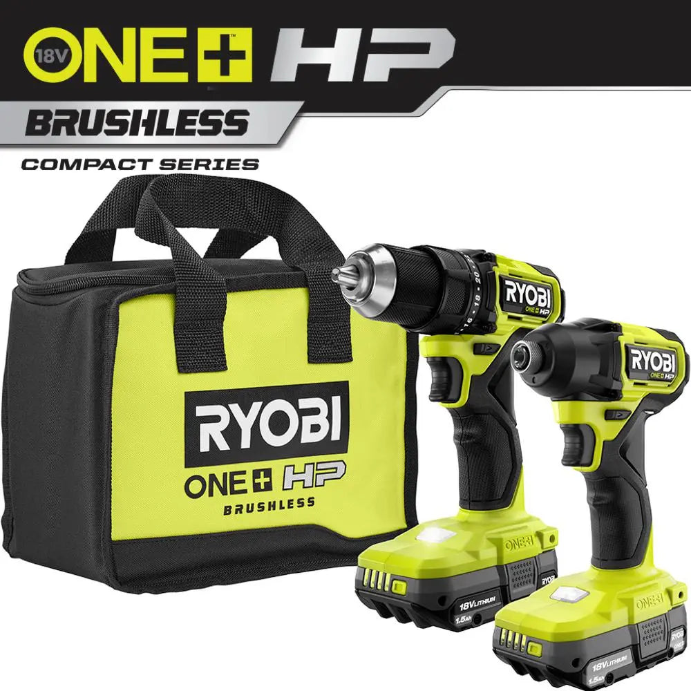 Open Box -  RYOBI ONE+ HP 18V Brushless Cordless Compact 1/2 in. Drill and Impact Driver Kit