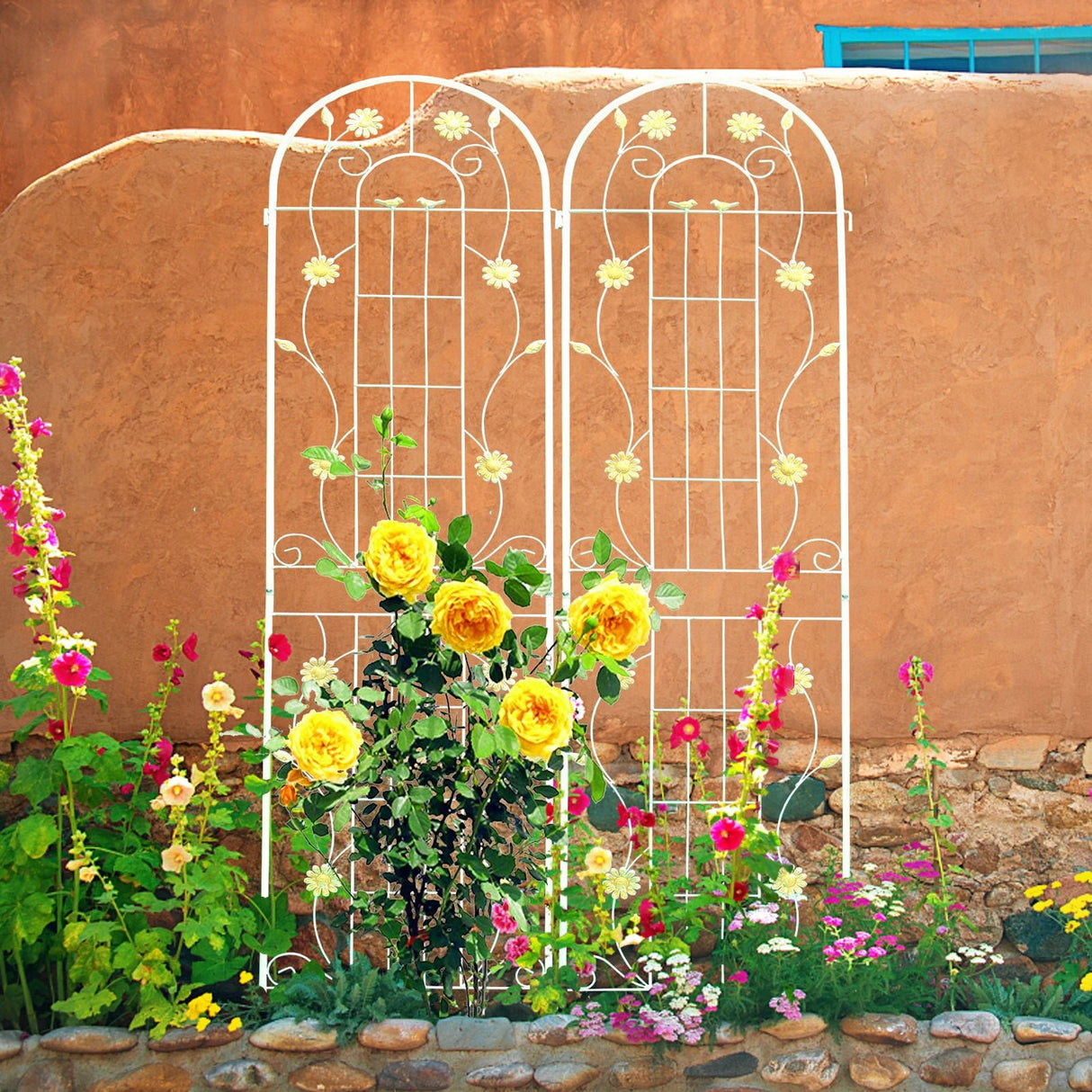2-pack-metal-garden-trellis-86.7-x-19.7-rustproof-trellis-for-climbing-plants-outdoor-flower-support-white-Trellises