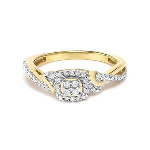 14K Yellow Gold Plated .925 Sterling Silver 1/10 Cttw Round-Cut Diamond Composite Halo Engagement Ring
