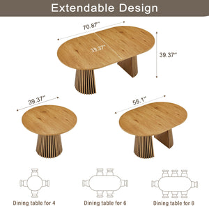 Dining Table, Flexible Extendable Oval Design With Slatted Legs - Natural Wood