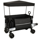 Collapsible foldable extended wagon with canopy,480lbs weight capacity, heavy duty folding utility garden cart with big all-terrain beach wheels & drink holders,side pocket and brakes ,mosquito net