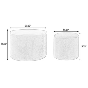 Classic 2-Piece Round Chenille Storage Ottoman Set with Drum Shaped Stool - Beige