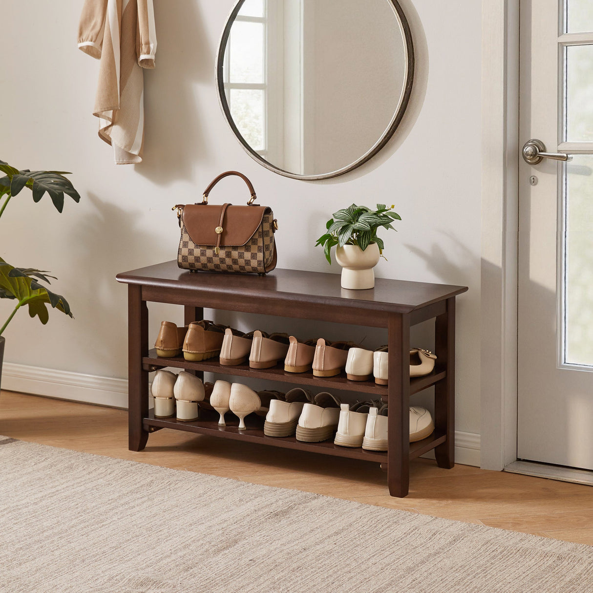 2-Tier Solid Wood Shoe Bench
