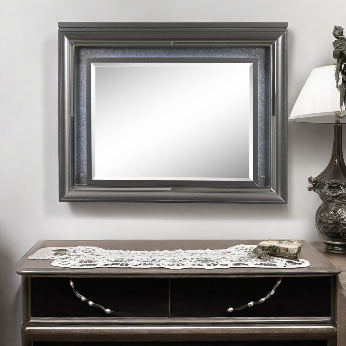 Sawyer Metallic Mirror with LED Lighting - Dark Gray