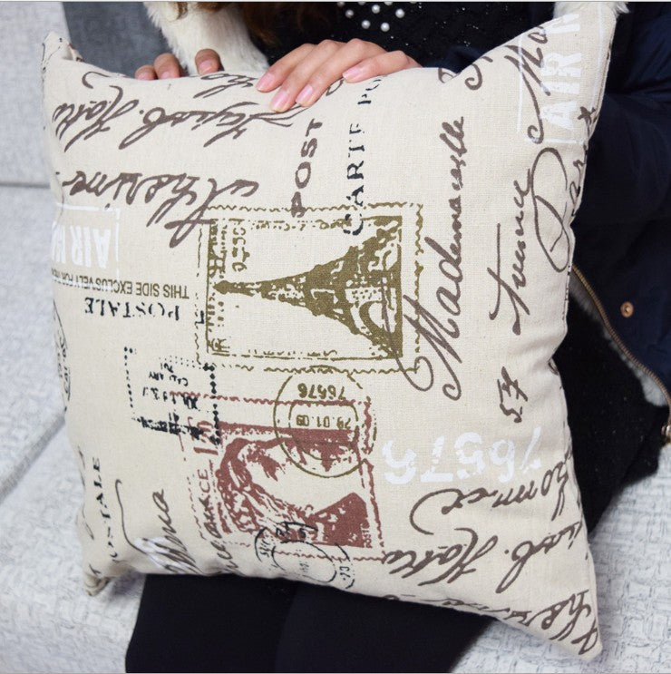 Vintage Postcard Eiffel Tower Throw Pillow Cover (With 450g insert) size 18"x18"