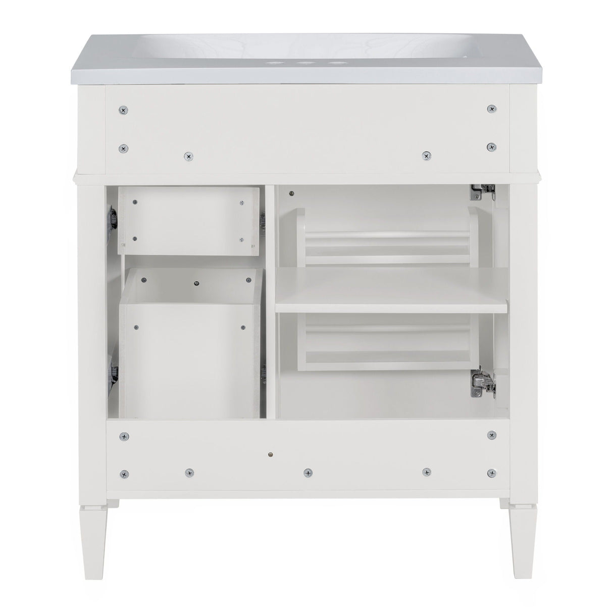 Bathroom Vanity With Top Sink, Storage Cabinet With 2 Drawers And Tip Out Drawer, Freestanding Set With Mirror Cabinet
