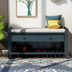 TREXM Shoe Rack with Cushioned Seat and Drawers